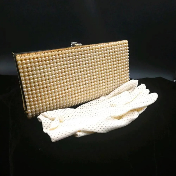 Handbags - Vintage Jullus Resnick Pearl Clutch and Gloves​